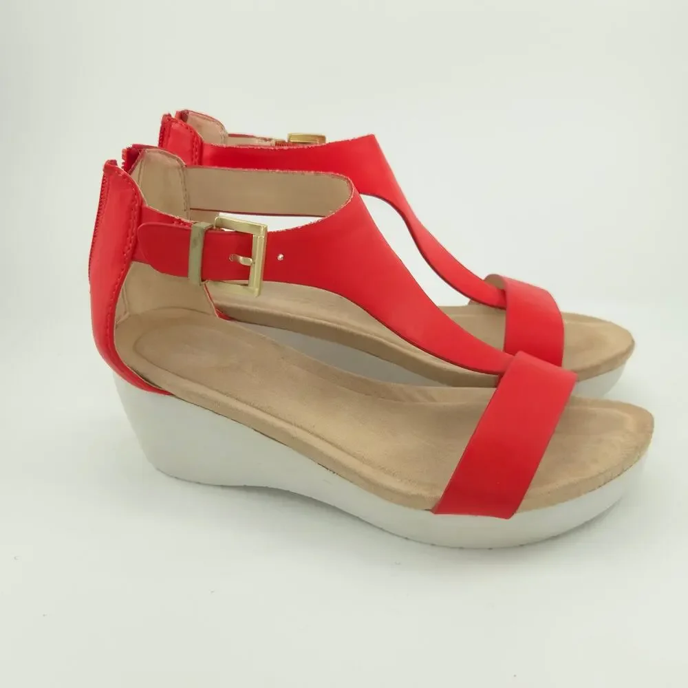 Kenneth Cole Reaction New Gal Women's Size 6 Red White Wedge Sandal